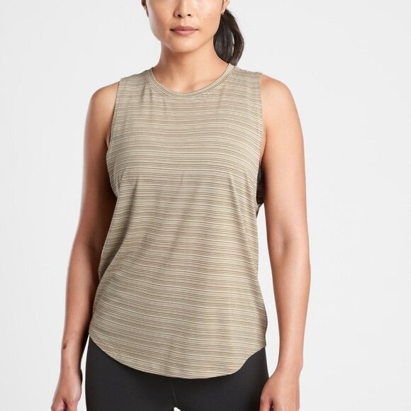 Athleta Tops - Athleta Cloudlight Striped Muscle Tank XS Olive Ivory
